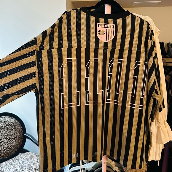 Dressed in LALA Long Live Weirdos Black and Tan Striped Jersey - NWOT - Picture 7 of 7